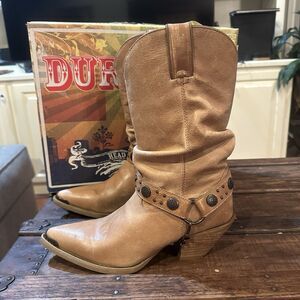 Durango Crush Western Harness Cowboy Boots Leather Tan Slouch 11” Toe Tip Size 8